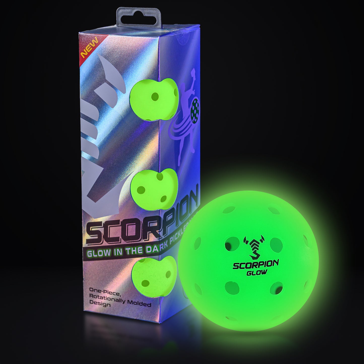 3- Pack Glow Pickleballs: Clear Glow