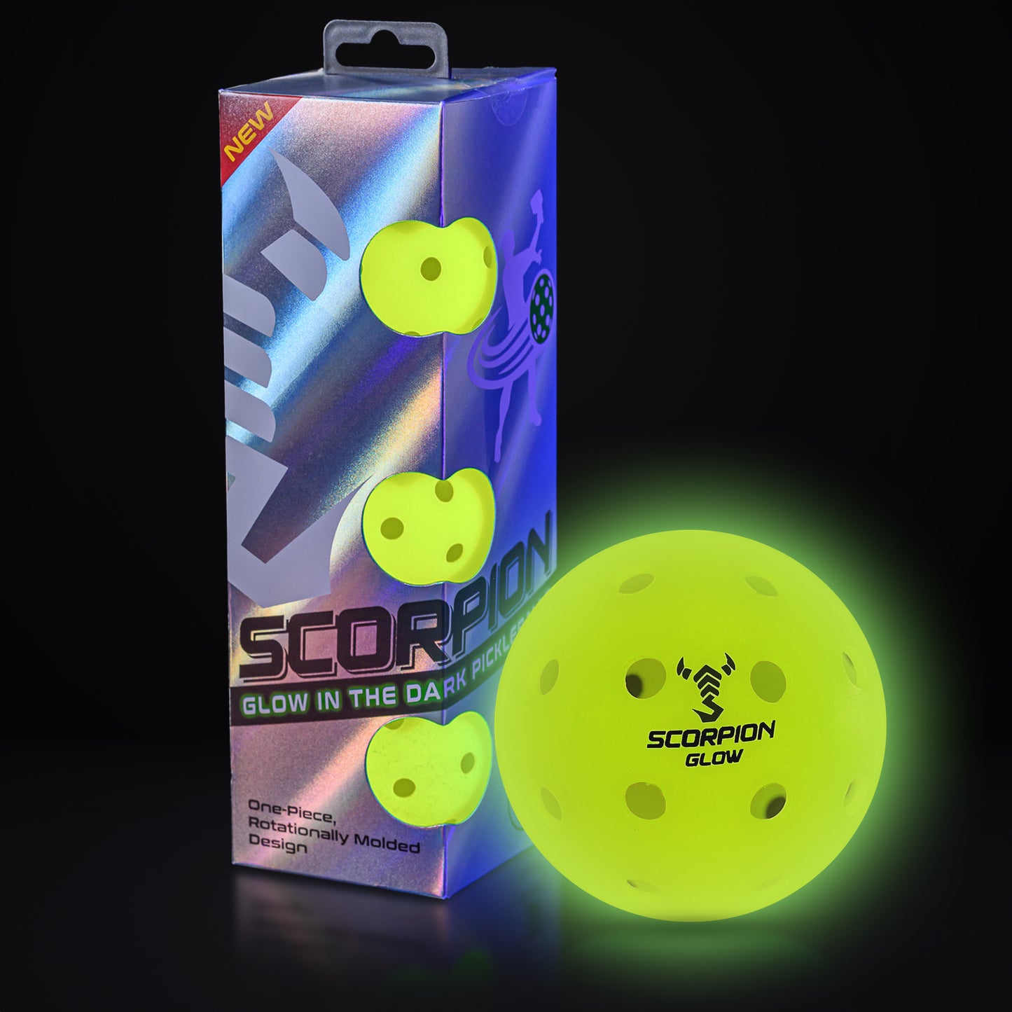 3-Pack Glow Pickleballs: Neon Yellow Glow
