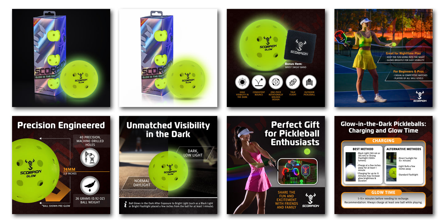3-Pack Glow Pickleballs: Neon Yellow Glow