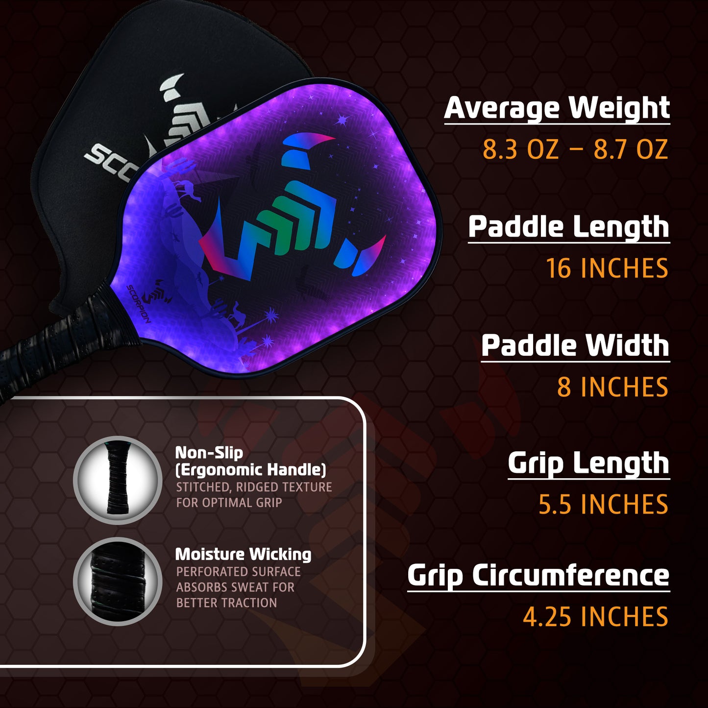 Pioneer Plus: Standard 16x8 Inch Size Fiberglass Paddle – 1 Unit