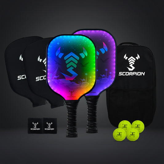 Pioneer Plus: Standard 16x8 Inch Size Fiberglass Paddle 2-Paddle Set with Carrying Bag and 4 Pickleballs